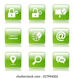 SEO Internet Sign Square Vector Green Icon Design Set 3