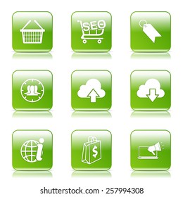SEO Internet Sign Square Vector Green Icon Design Set 7