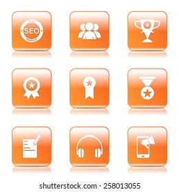 SEO Internet Sign Square Vector Orange Icon Design Set 9