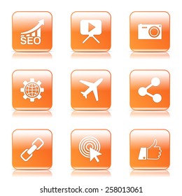 SEO Internet Sign Square Vector Orange Icon Design Set 1