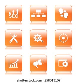SEO Internet Sign Square Vector Orange Icon Design Set 5