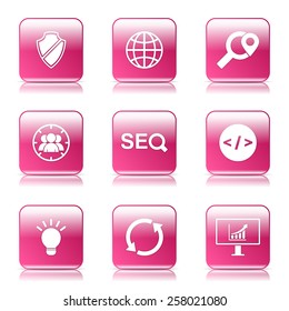 SEO Internet Sign Square Vector Pink Icon Design Set 2