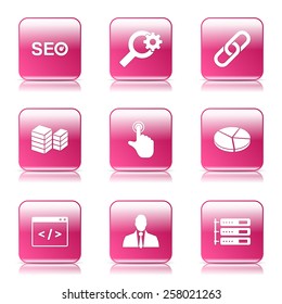 SEO Internet Sign Square Vector Pink Icon Design Set 11