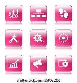SEO Internet Sign Square Vector Pink Icon Design Set 5