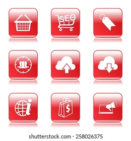 SEO Internet Sign Square Vector Red Icon Design Set 7