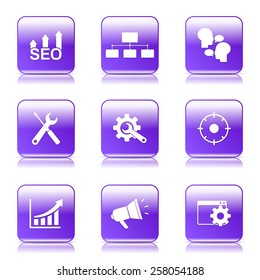 SEO Internet Sign Square Vector Violet Icon Design Set 5