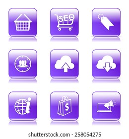 SEO Internet Sign Square Vector Violet Icon Design Set 7