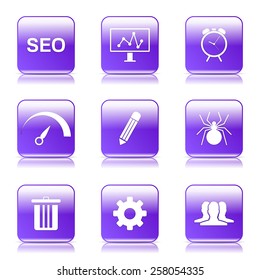 SEO Internet Sign Square Vector Violet Icon Design Set 8
