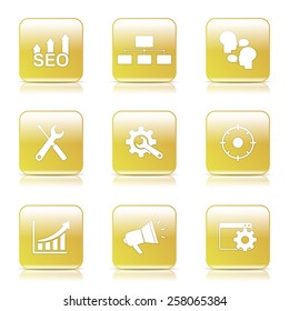 SEO Internet Sign Square Vector Yellow Icon Design Set 5