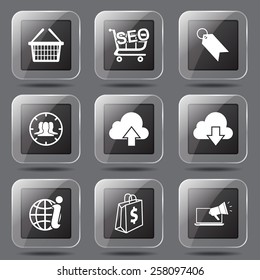 SEO Internet Sign Square Vector Black Icon Design Set 7