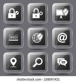 SEO Internet Sign Square Vector Black Icon Design Set 3