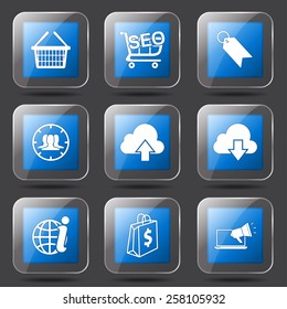 SEO Internet Sign Square Vector Blue Icon Design Set 7