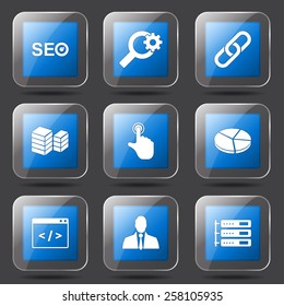 SEO Internet Sign Square Vector Blue Icon Design Set 11