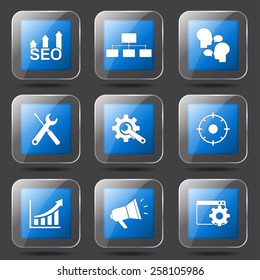 SEO Internet Sign Square Vector Blue Icon Design Set 5