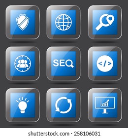 SEO Internet Sign Square Vector Blue Icon Design Set 2