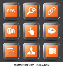 SEO Internet Sign Square Vector Orange Icon Design Set 11