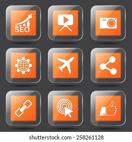 SEO Internet Sign Square Vector Orange Icon Design Set 1