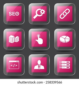 SEO Internet Sign Square Vector Pink Icon Design Set 11