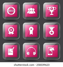 SEO Internet Sign Square Vector Pink Icon Design Set 9