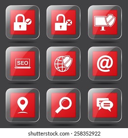 SEO Internet Sign Square Vector Red Icon Design Set 3
