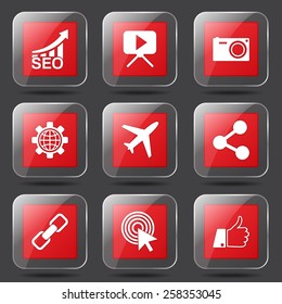 SEO Internet Sign Square Vector Red Icon Design Set 1