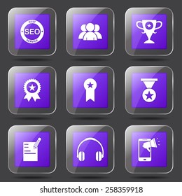 SEO Internet Sign Square Vector Violet Icon Design Set 9
