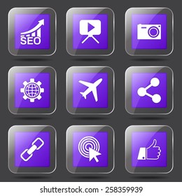 SEO Internet Sign Square Vector Violet Icon Design Set 1