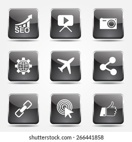 SEO Internet Sign Square Vector Black Icon Design Set 1