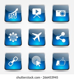 SEO Internet Sign Square Vector Blue Icon Design Set 1