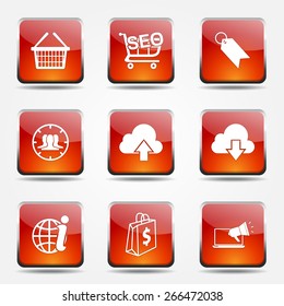 SEO Internet Sign Square Vector Orange Icon Design Set 7