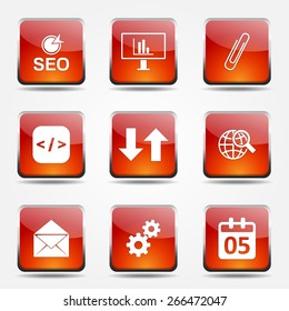 SEO Internet Sign Square Vector Orange Icon Design Set 6