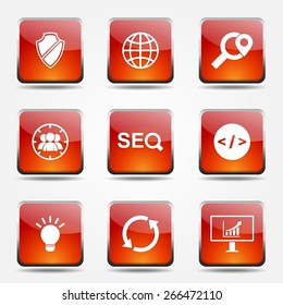 SEO Internet Sign Square Vector Orange Icon Design Set 2