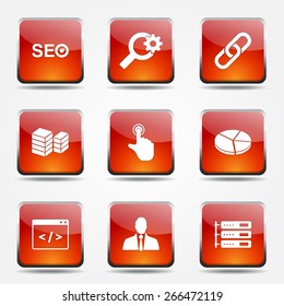 SEO Internet Sign Square Vector Orange Icon Design Set 11