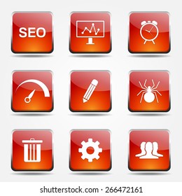 SEO Internet Sign Square Vector Orange Icon Design Set 8