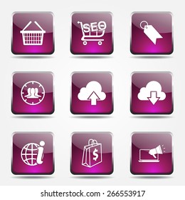SEO Internet Sign Square Vector Pink Icon Design Set 7