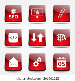 SEO Internet Sign Square Vector Red Icon Design Set 6
