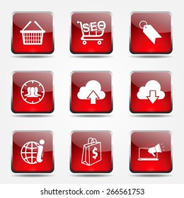 SEO Internet Sign Square Vector Red Icon Design Set 7