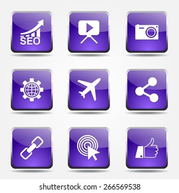 SEO Internet Sign Square Vector Violet Icon Design Set 1