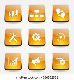 SEO Internet Sign Square Vector Yellow Icon Design Set 5
