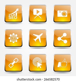 SEO Internet Sign Square Vector Yellow Icon Design Set 1