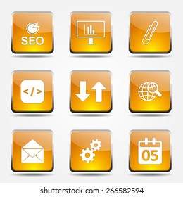 SEO Internet Sign Square Vector Yellow Icon Design Set 6