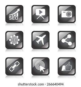 SEO Internet Sign Square Vector Black Icon Design Set 1