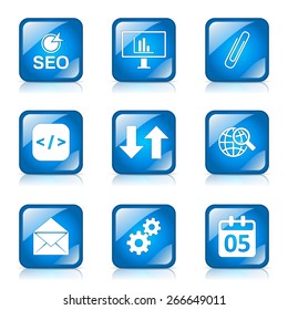 SEO Internet Sign Square Vector Blue Icon Design Set 6
