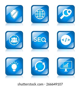 SEO Internet Sign Square Vector Blue Icon Design Set 2