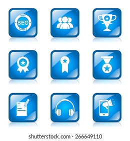SEO Internet Sign Square Vector Blue Icon Design Set 9