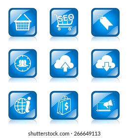 SEO Internet Sign Square Vector Blue Icon Design Set 7