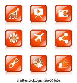 SEO Internet Sign Square Vector Orange Icon Design Set 1