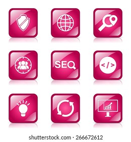 SEO Internet Sign Square Vector Pink Icon Design Set 2