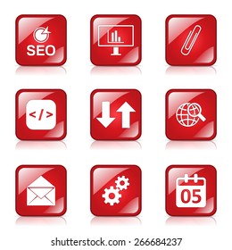 SEO Internet Sign Square Vector Red Icon Design Set 6