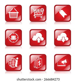 SEO Internet Sign Square Vector Red Icon Design Set 7